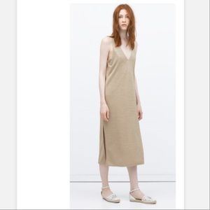 Zara tan vneck midi dress